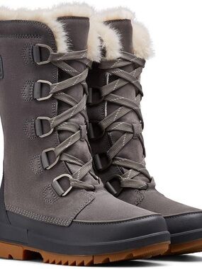 Sorel Gray Lace-Up Fur-Trim Winter Boots